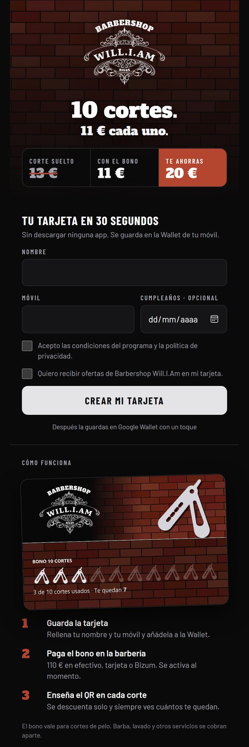 Página de alta del cliente con nombre y móvil