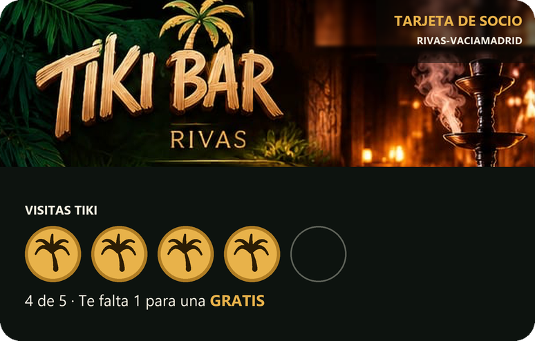 Tarjeta de sellos de un bar, con monedas doradas de palmera